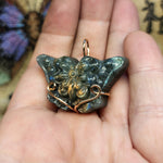 Carved Rainbow Labradorite Butterfly Pendant in 14kt Rose Gold Fill