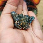 Carved Rainbow Labradorite Butterfly Pendant in 14kt Rose Gold Fill