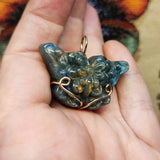 Carved Rainbow Labradorite Butterfly Pendant in 14kt Rose Gold Fill