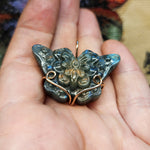 Carved Rainbow Labradorite Butterfly Pendant in 14kt Rose Gold Fill