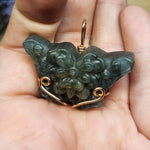 Carved Rainbow Labradorite Butterfly Pendant in 14kt Rose Gold Fill