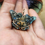 Carved Rainbow Labradorite Butterfly Pendant in 14kt Rose Gold Fill