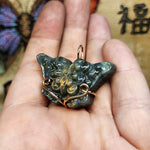 Carved Rainbow Labradorite Butterfly Pendant in 14kt Rose Gold Fill