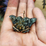 Carved Rainbow Labradorite Butterfly Pendant in 14kt Rose Gold Fill
