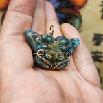 Carved Rainbow Labradorite Butterfly Pendant in 14kt Rose Gold Fill