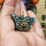 Carved Rainbow Labradorite Butterfly Pendant in 14kt Rose Gold Fill
