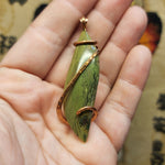 Wavy Gary Green Jasper Pendant in Hammered Copper