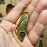 Wavy Gary Green Jasper Pendant in Hammered Copper