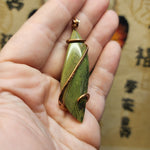 Wavy Gary Green Jasper Pendant in Hammered Copper