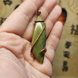 Wavy Gary Green Jasper Pendant in Hammered Copper