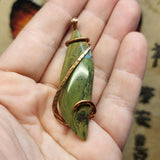 Wavy Gary Green Jasper Pendant in Hammered Copper