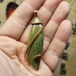 Wavy Gary Green Jasper Pendant in Hammered Copper