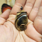 Petrified Wood and Agate Pendant in Hammered Copper
