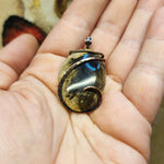 Petrified Wood and Agate Pendant in Hammered Copper