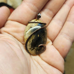 Petrified Wood and Agate Pendant in Hammered Copper