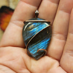 Blue Striped Labradorite Pendant Necklace in Copper