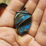 Blue Striped Labradorite Pendant Necklace in Copper