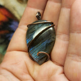 Blue Striped Labradorite Pendant Necklace in Copper