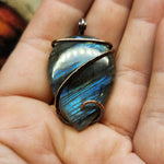 Blue Striped Labradorite Pendant Necklace in Copper