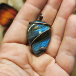 Blue Striped Labradorite Pendant Necklace in Copper