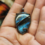 Blue Striped Labradorite Pendant Necklace in Copper