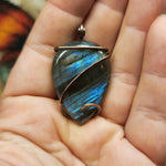 Blue Striped Labradorite Pendant Necklace in Copper