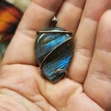 Blue Striped Labradorite Pendant Necklace in Copper