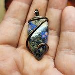 Cobaltoan Calcite Azurite Hematite Pendant in Copper
