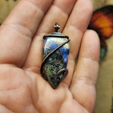 Cobaltoan Calcite Azurite Hematite Pendant in Copper