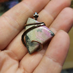 Triangle Cobaltoan Calcite Azurite Hematite Pendant in Copper