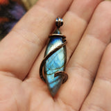 Blue Labradorite Marquis Pendant in Copper