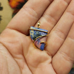 Pink Triangle Cobaltoan Calcite Azurite Hematite Pendant in 14kt Yellow Gold Fill