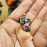 Pink Triangle Cobaltoan Calcite Azurite Hematite Pendant in 14kt Yellow Gold Fill