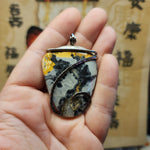 Large Maligano Picture Jasper Pendant Necklace in Hammered Sterling Silver
