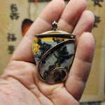 Large Maligano Picture Jasper Pendant Necklace in Hammered Sterling Silver