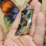 Crazy Crystal Geode Rare Crown of Silver Psilomelane Agate Pendant in Sterling Silver
