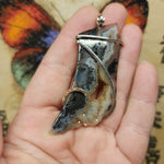 Crazy Crystal Geode Rare Crown of Silver Psilomelane Agate Pendant in Sterling Silver