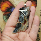 Crazy Crystal Geode Rare Crown of Silver Psilomelane Agate Pendant in Sterling Silver