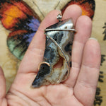 Crazy Crystal Geode Rare Crown of Silver Psilomelane Agate Pendant in Sterling Silver