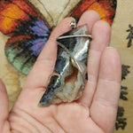 Crazy Crystal Geode Rare Crown of Silver Psilomelane Agate Pendant in Sterling Silver