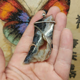 Crazy Crystal Geode Rare Crown of Silver Psilomelane Agate Pendant in Sterling Silver