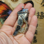 Crazy Crystal Geode Rare Crown of Silver Psilomelane Agate Pendant in Sterling Silver