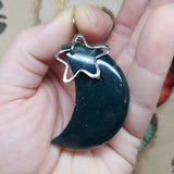 Green Moss Agate Crescent Moon Pendant Sterling Silver with Star