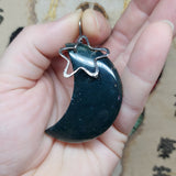 Green Moss Agate Crescent Moon Pendant Sterling Silver with Star
