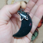 Green Moss Agate Crescent Moon Pendant Sterling Silver with Star