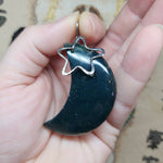 Green Moss Agate Crescent Moon Pendant Sterling Silver with Star