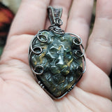 Carved Golden Labradorite Lion Pendant in Sterling Silver