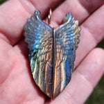Carved Rainbow Labradorite Wings Pendant in 14kt Rose Gold Fill