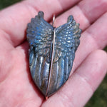 Carved Rainbow Labradorite Wings Pendant in 14kt Rose Gold Fill