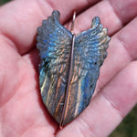 Carved Rainbow Labradorite Wings Pendant in 14kt Rose Gold Fill